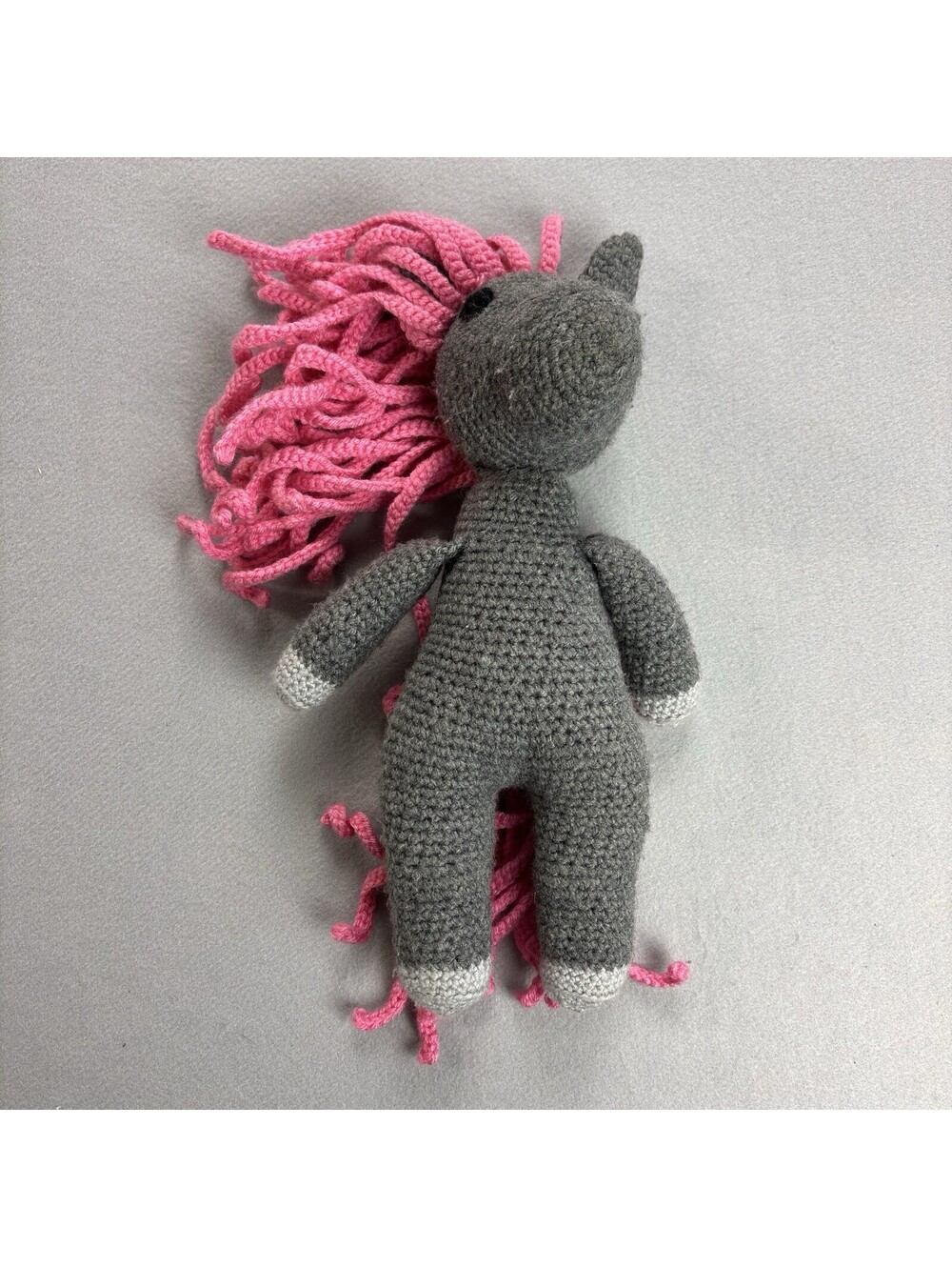Amigurumi Crochet Horse Gray Pink mane & tail  13” Handmade stuffed animal